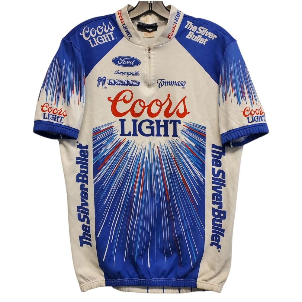 Vintage TOMMASO Jersey Mens 2XL White Blue COORS LIGHT Logo Cycling Activewear